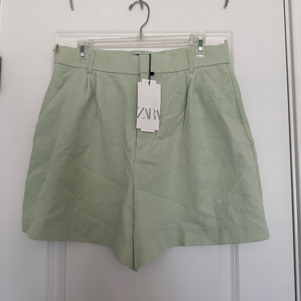 NWT | ZARA Linen Blend Shorts | APPLE GREEN | US Women’s XL